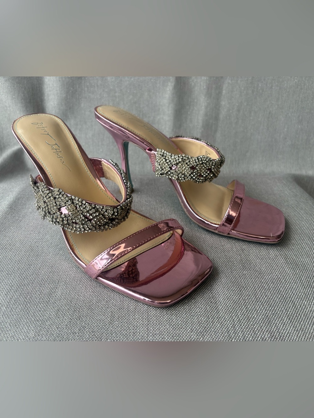 Betsy Johnson Metallic Pink Rhinestone Lina Strap High Heel Sandals 8.5